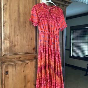 Free People Pink and Orange Printed Maxi Dress